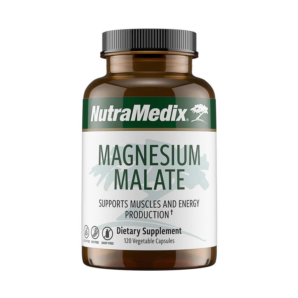 NutraMedix Magnesium Malate Energy Assupports - Bioblicable Magnesium for Sleep, Immune Support & Joint Health - Vegan, Non-GMO & Gluten-Free Magnesium Asssupposes (120 Vegetarian Capsules) - 维加恩,非GMO和无毛质镁增生剂(120 植物胶囊)