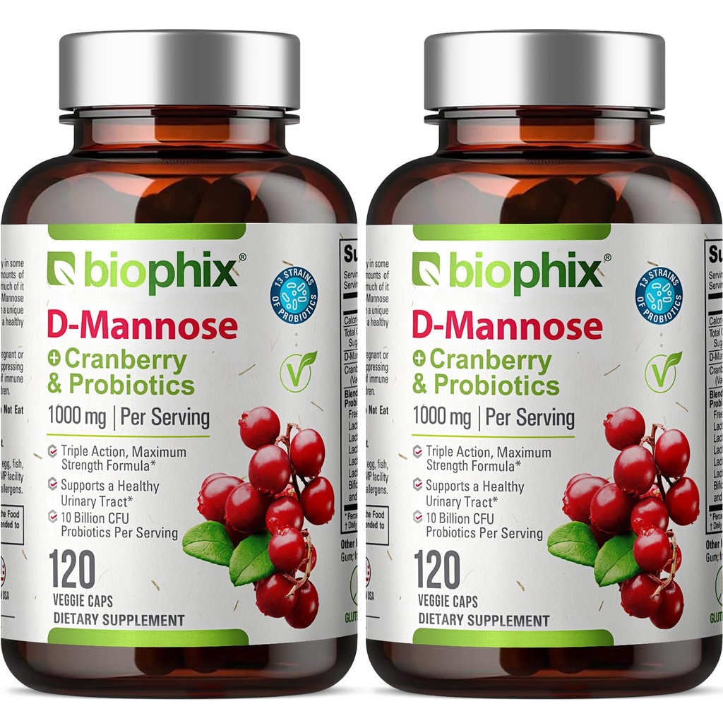 配有Cranberry & Probiotics的D-Manose Capsules - 女性的D-Manose药丸 - 尿液Tract & Bladder 健康支持 - 消化性健康 - 120 Vcaps 2 Pack