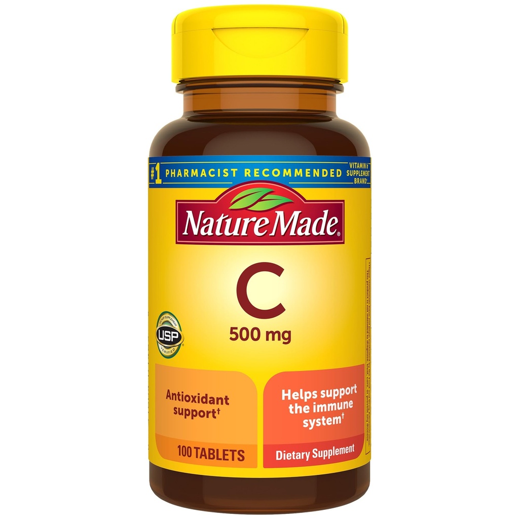 Nature Made Vitamin C 500 mg Tablets, Dietary Supplement, Vitamin C for Immune Support, 100 Tablets, 100 Day Supply