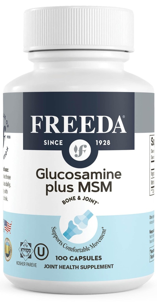 FREEDA Glucosamine MSM – Vegan 联合灵活性和流动性补编 – Vegetarian Glucosamine 无壳鱼 – 支持联合功能 – 第三方测试 – (100 Capsules)