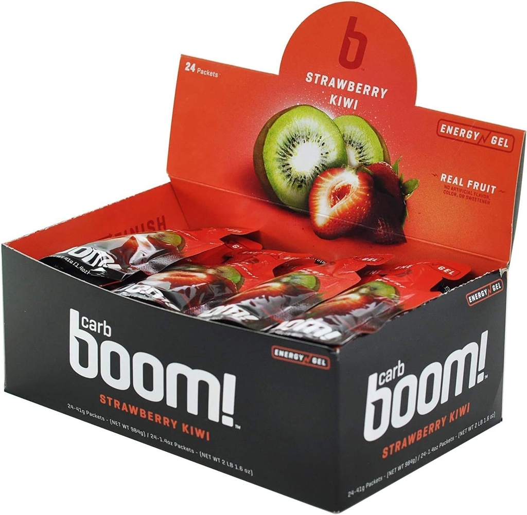 Boom 营养碳能量Gel - 循环和运行水果味的健身Gel - 自然品种 6 Flavors (每个2个) - 12 Pack
