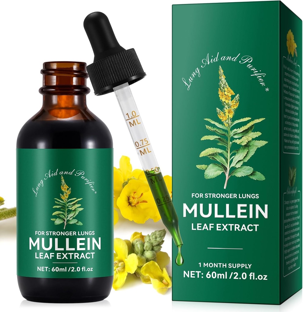 Mullein Leaf 提取器、Mullein Drops for Lungs、自然清洁器、Mullein Leaf 液体提取器补编、Vegetarian健康生活方式,2 FL OZ