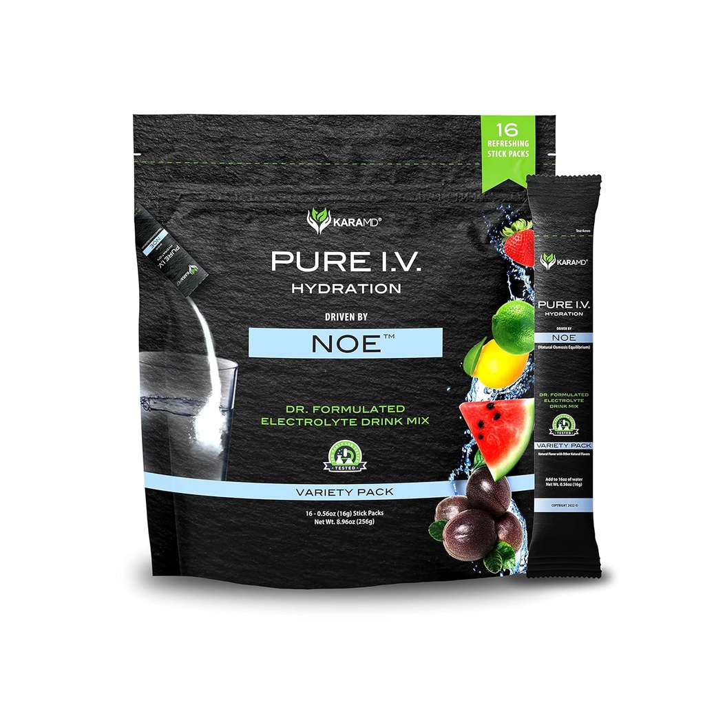 KARAMD Pure I.V. - 专业配制的电解4 Flavor Varie Power Drink Mix – 刷新和美味的加维生素和矿物的水解包 - 4 Flavor Variey - 1 Bag (16棒)