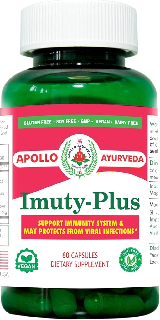 Imuty Plus 支持免疫系统 饮食草药补充 等价 5000 mg Giloy Ashwagandha Mureti Ayurvedic Vegan 60 Capsule