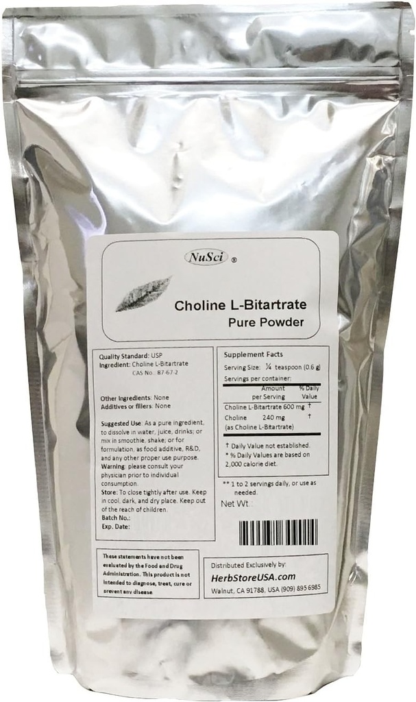 Choline L-Bitartrate 纯粉状智能营养剂(250g (8.8 oz)) 化学反应: