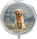 圆丸盒 金 Retriever 狗 打印 3 比较 小药盒 便携式旅行药盒 持有补充维生素 鱼油药