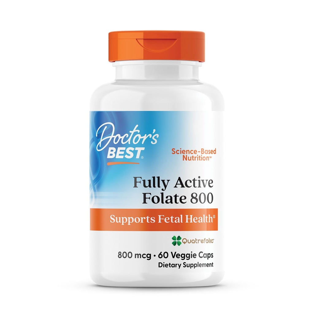 最佳全活Folate 800 与 Quatrefolic , 支持胎儿健康, 非GMO, Gluten Free, Vegan 60 Veggie Caps 等