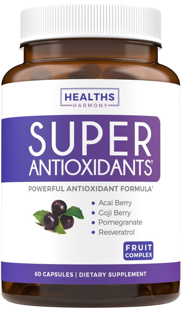 女性和男性超级抗氧化剂补充剂 -- -- 与Acai、Goji、Pomegranate、Gerderberry和Resveratrol一起用于皮肤护理和免疫支持的高潜力草药和水果混合剂 -- -- 维根和Non-GMO -- -- 60卡普尔