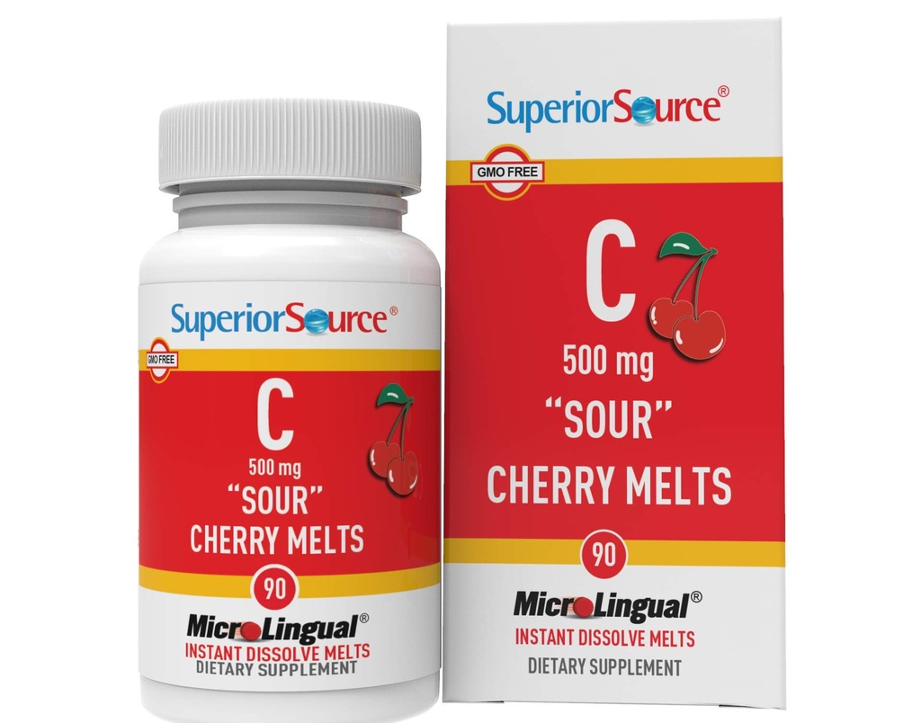 高级源维生素C 500 mg 酸樱桃融化剂 - 每日维生素补充剂支持免疫健康 - 维生素C 配方辅助剂细胞健康 - 90 亚语溶解片