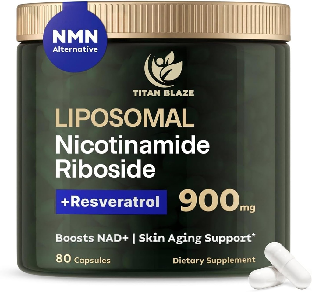 NAD+ Nicotinamide Riboside 配有 Resveratrol & Quercetin NMN 替代品 – 能源、重点和细胞支持的超高纯度抗衰老补充剂 – 80 高纯度卡普尔 900mg