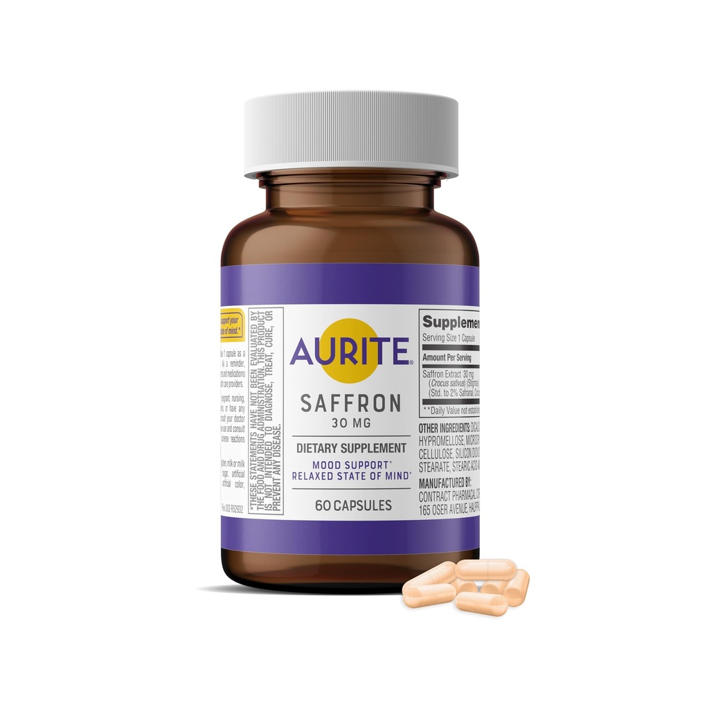 Saffron Supplement QQ 压力管理 Herbal Mood 支持 长期记忆,面向女性和男性. 60 Counter, Saffron 30mg, Vegetarian 友好,非GMO, Gluten-free, Soy-free (供应2个月)