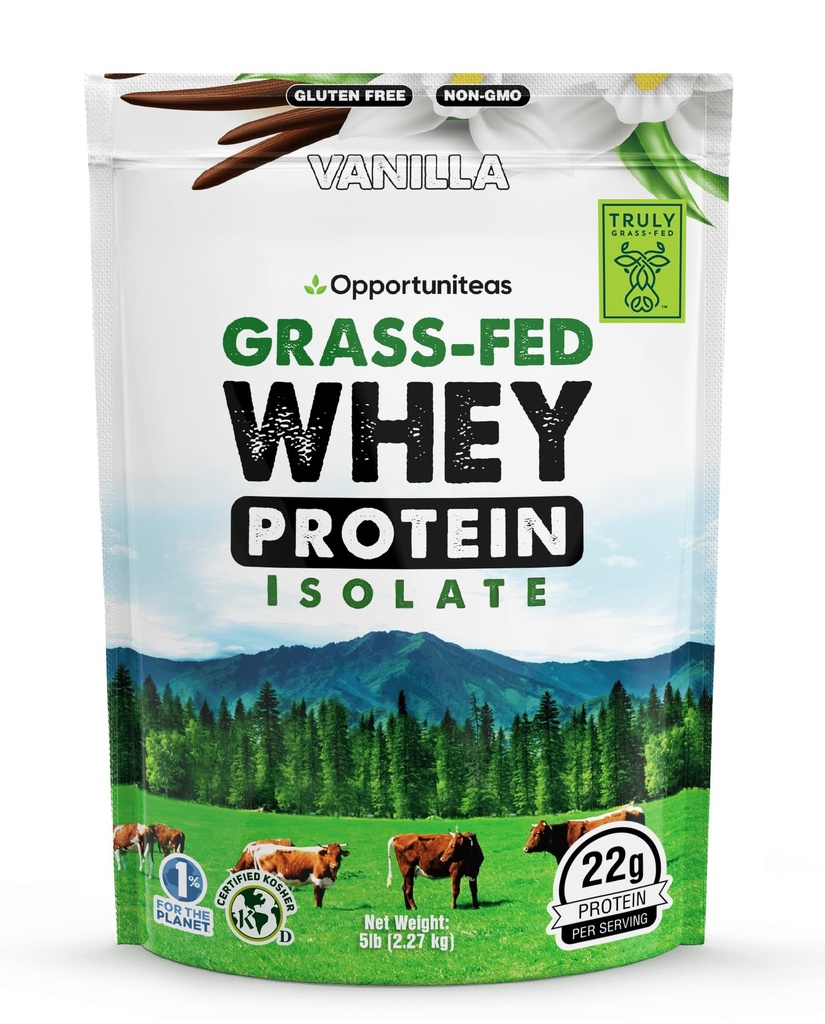 Opportuniteas Grass Fed Vanilla Whey 蛋白质隔离粉 - 22g 蛋白质无人工甜粉,无荷蒙无牛,非转基因生物 - 5lb