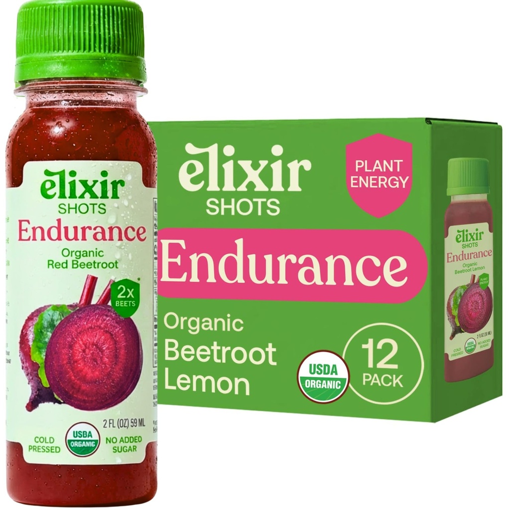 Elixir Shots, Endurance & Wellness 100%的有机成份、甜菜、胡萝卜、芹菜、柠檬、无添加糖或人工成份,12包