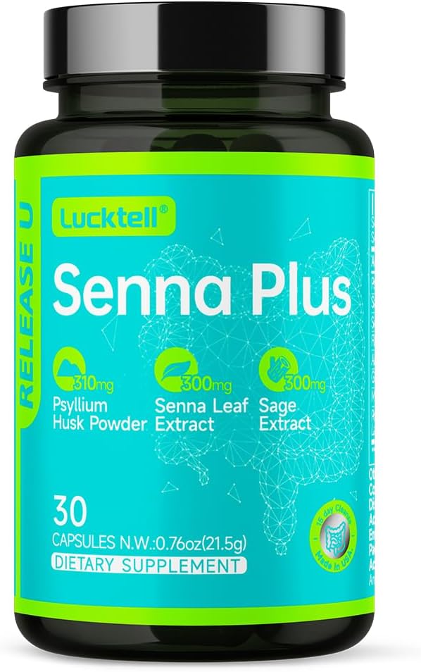 LuckTell Senna Plus 15天清洁剂 - Gentle Gut Cleanse Detox for Women & Men with Senna, Cascara Sagrada, Psyllium Husk & MCT Oil, Nature Colon Cleanse with probiotics, 在美国制造,30 Capsules
