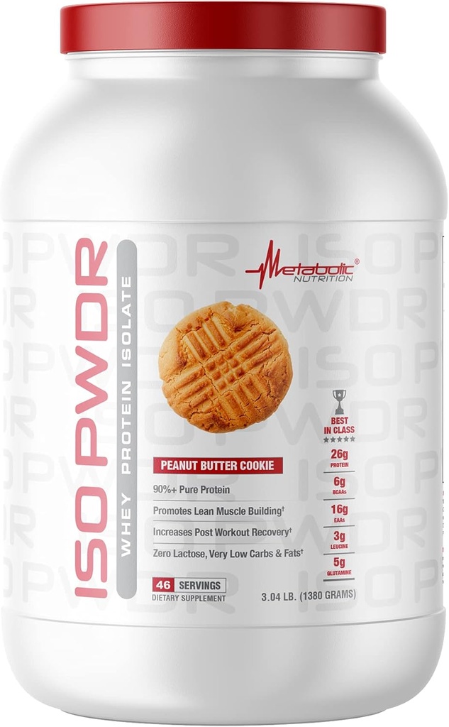 代谢营养 Whei蛋白隔离 ISO PWDR 花生酱 Cookie, 3.04lb, 23 services, 26g 蛋白质, 快速消化, 零卡布, 美味 Flavor, 甚低卡布和脂肪, 零乳糖