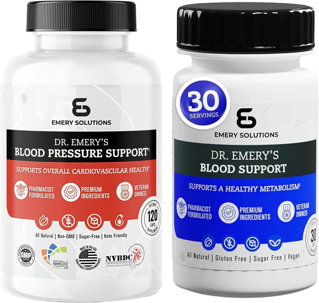Emery博士的血压支持和血压支持 Capsules Magnesium D3 钾 CoQ10 B6 B9 B12 维生素 Zinc Vegan 无糖