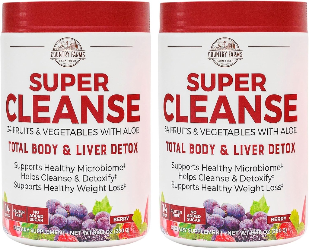 COUNTRY FARMS Super Cleanse, Super Juice Cleanse, Supports Healthy Digestive System, 34 Fruits and Vegetables, Promotes Natural Detoxification, Promote Healthy Weight Management, 28 Servings