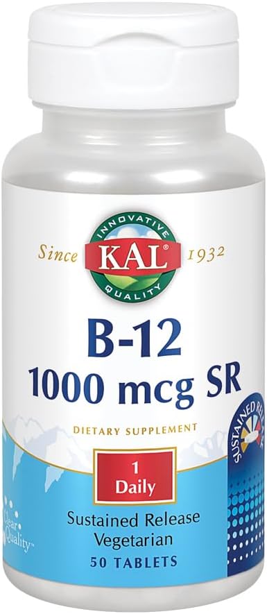 KAL B- 12 1000 mcg 持续释放 QQ 健康代谢, 能量, Nerve 和红血球支持 QQ 蔬菜 QQ 实验室验证 QQ 50 板块