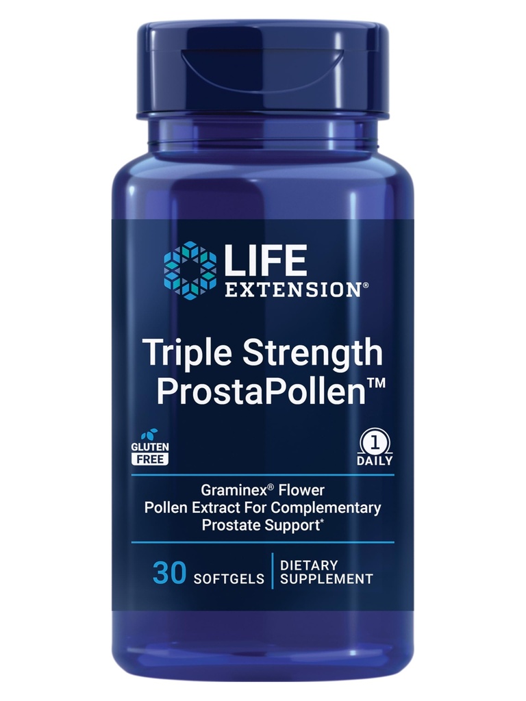 生命延伸三重力 ProstaPollenTM、前列腺健康、前列腺功能、花波伦提取、Gluten Free、30软胶