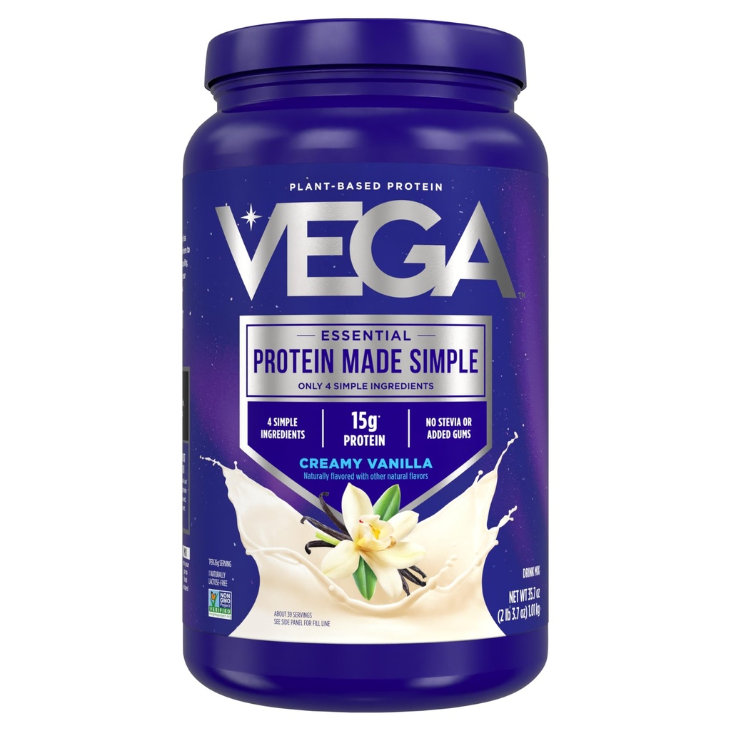 Vega Protein Made Simple Protein Powder, Vanilla - Stevia Free, Vegan, Plant Based, Healthy, Gluten Free, Pea Protein for Women and Men, 2.2 lbs (Packaging May Vary) (Pack of 1)