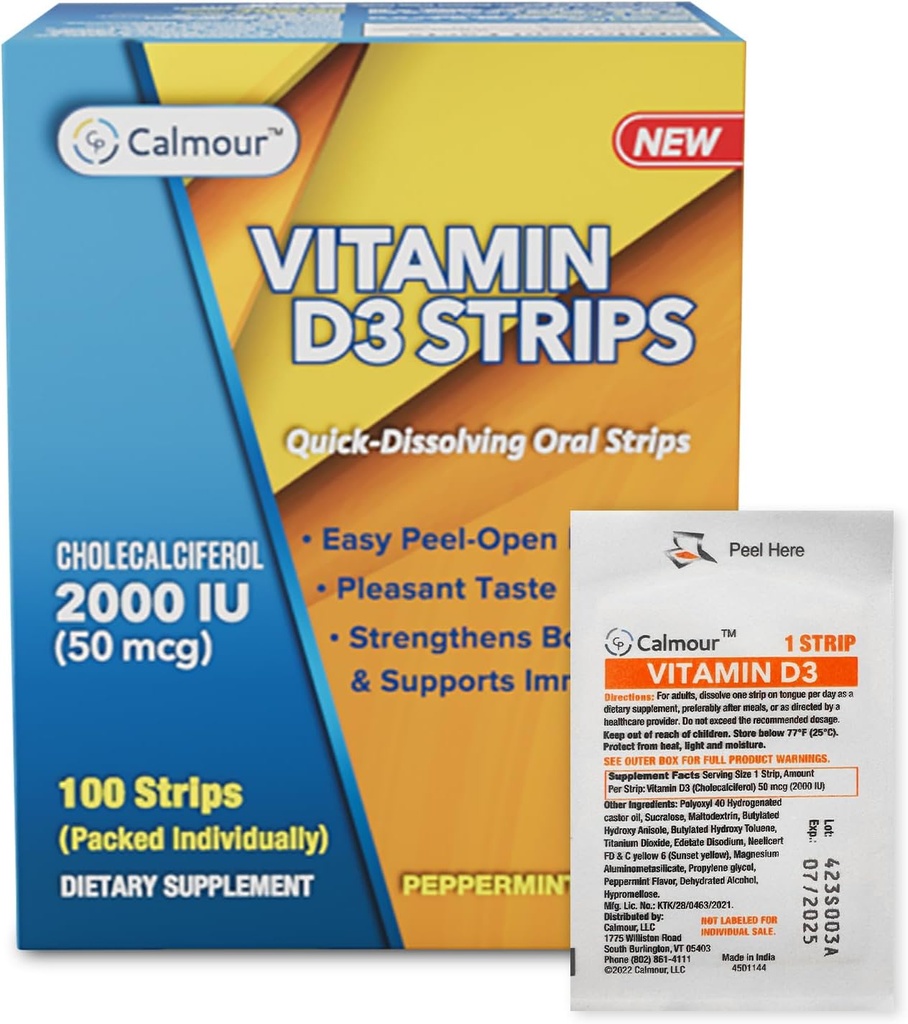 维他命D3条 100 Pack → 2000 IU 口服解药D3 维他命D3条 30秒内你舌头上的辣椒薄荷Flavor 熔点 → Boost 豁免和增强精神焦点 维他命D3 2000