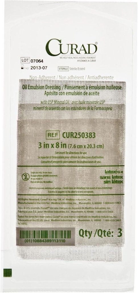 CURAD Sterile 非致命的油emulsion Gauze服装, 3"×8", 完美用于伤病护理, 包648