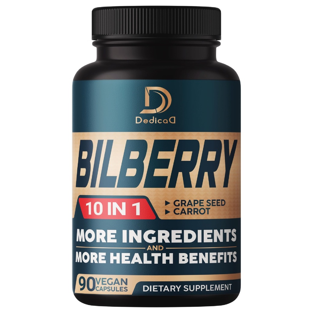 10in1 Bilberry 为眼睛补充提取3个月 - 与葡萄种子、胡萝卜、长老莓、Eyebright、Quercetin & More Herbs等价9260mg - 非GMO, Gluten Free - 90 Vegan Capsules