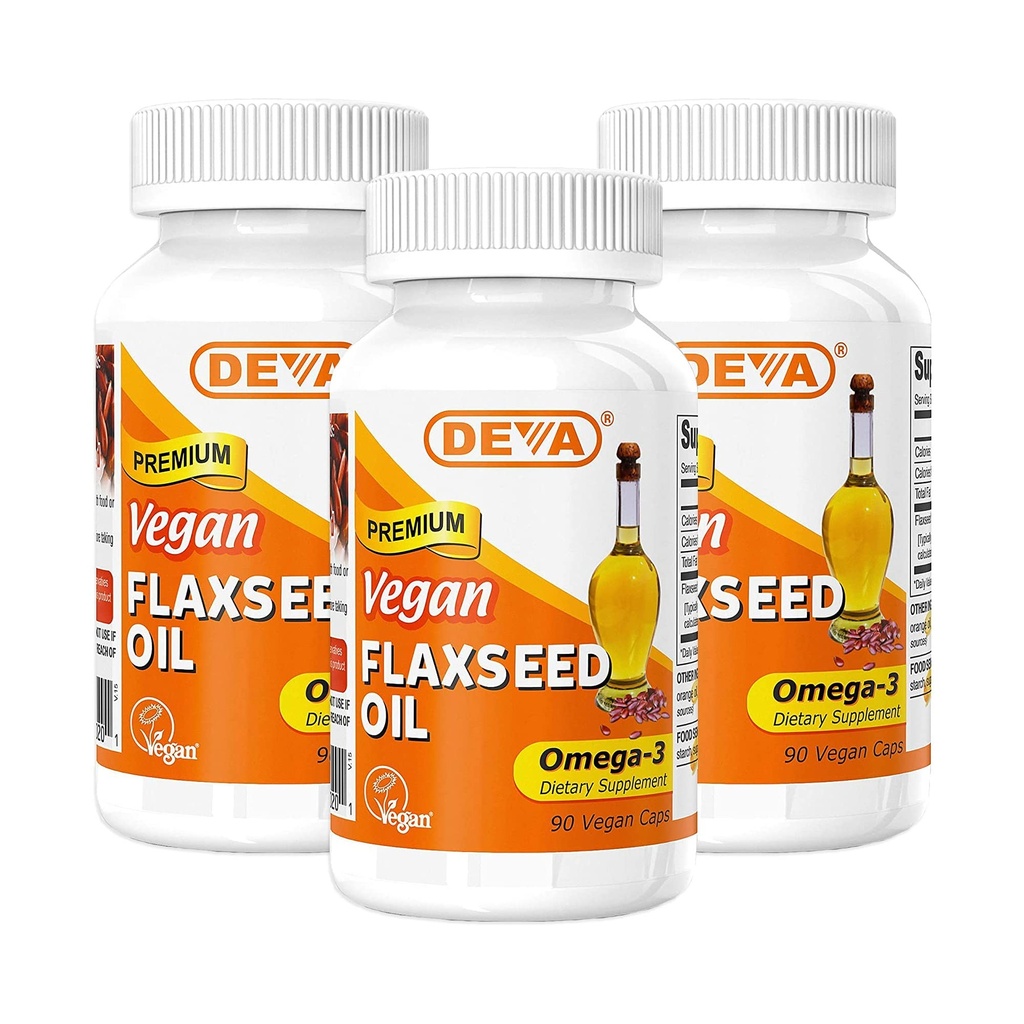 DEVA 有机维干维生素 糖籽油 - 富含Omega-3,冷椒和无精油 - 90 Capsules (Pack of 3)
