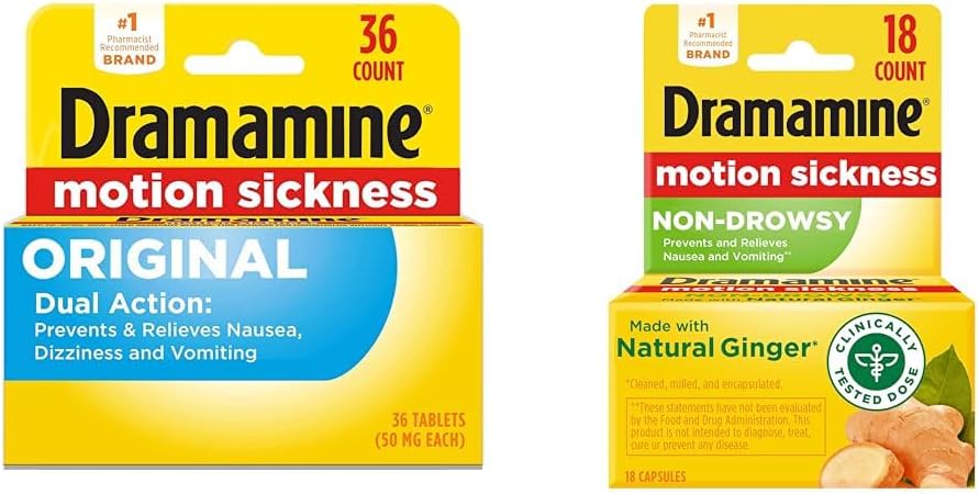 德拉姆胺原创,运动疾病救济,36 Counter & Non-Drowsy,运动疾病救济,用天然姜汁制作,18 Counter