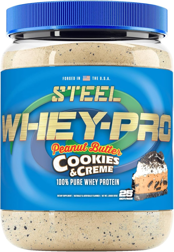 钢铁补充剂 Whey-Pro 男女蛋白质粉 花生酱 饼干 和 Creme 25 服务品 (1.82磅) BCA 氨基酸 基本氨基酸 | Gluten 免费 | 低碳