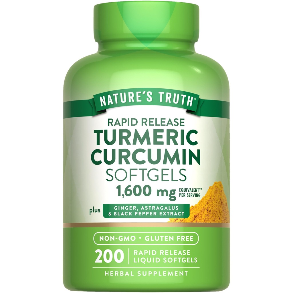 Nature's Truth Turmeric Crucumin Complex Supplement 配有黑辣椒提取,姜汁和 Astragalus 配有 \ 200 快速释放软胶 \\ Non-GMO 和 Gluten 免费
