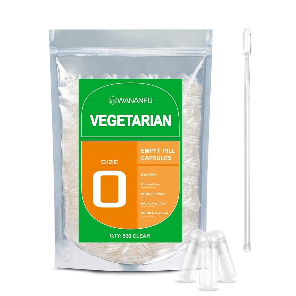 wananfu 大小 0 空 Capsules 蔬菜( 500 个计数) 装有微实验室勺的套装, 清空可填充 Veggie Pill Capsules 大小 0 用于制作自有补充