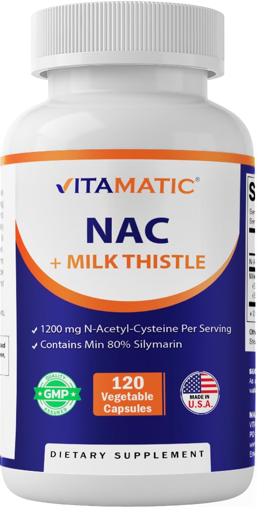 维生素NAC 补充 N-乙酰-L-Cysteine(NAC),配有牛奶硝酸盐 50:1 摘录 - 支持免疫,呼吸,肝脏健康,每服1200毫克,120Veg Capsules