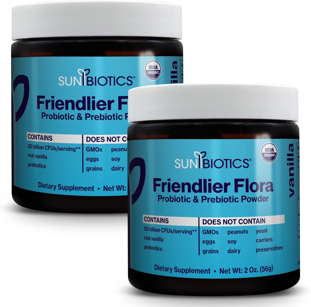 SUNBIOTICS Friendlier Flora - Prebiotic & Probiotic Power for Men-Menistry 配有20亿头4只Probiotic Strains for Good Gut Flora, Imune System & 平衡微生物群——香草, (Pack of 2).