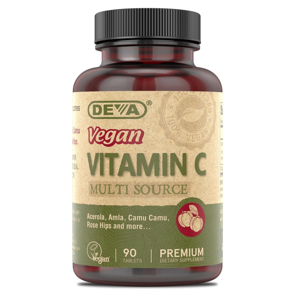 DEVA Vegan 维生素 - Vegan 食品基维生素C - 多源 - 非GMO - 90片
