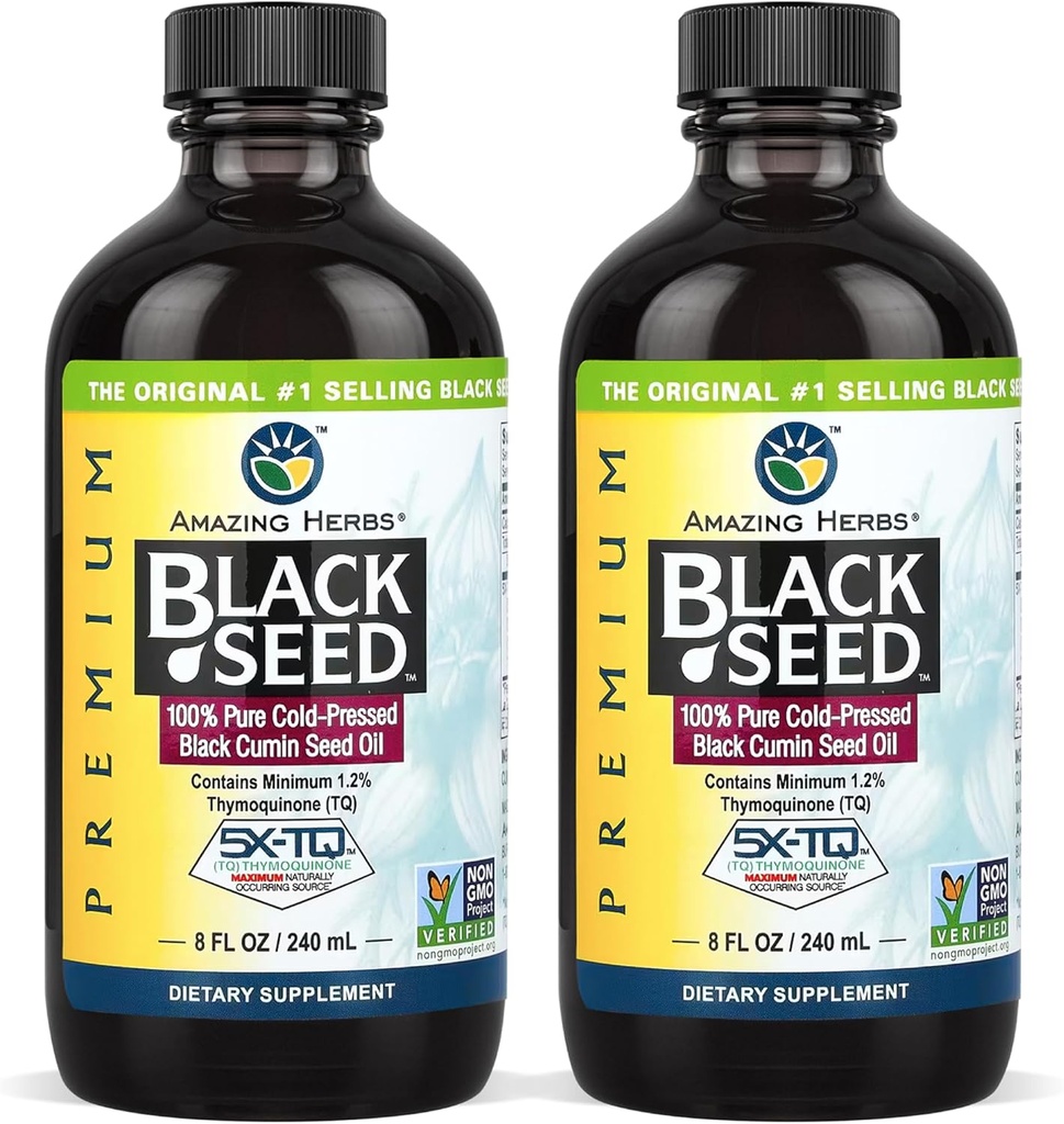 惊人的草药 黑种子油 - Gluten Free, Non GMO, Cold pressed Nigella Sativa Aids in Digestive Health, Immune Support, Brain 函数 - 8 Fl Oz (Pack of 2) (原始内容存档于2019年).
