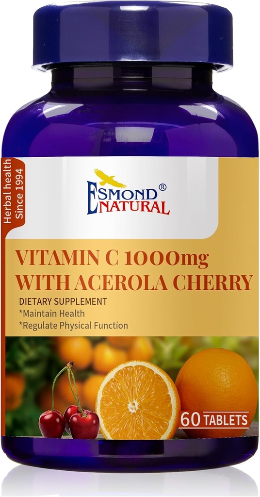 与Acerola Cherry(支持免疫系统、能量水平、皮肤维生性)、GMP、天然产品阿斯恩认证、美国制造 -- -- 1000毫克、60块