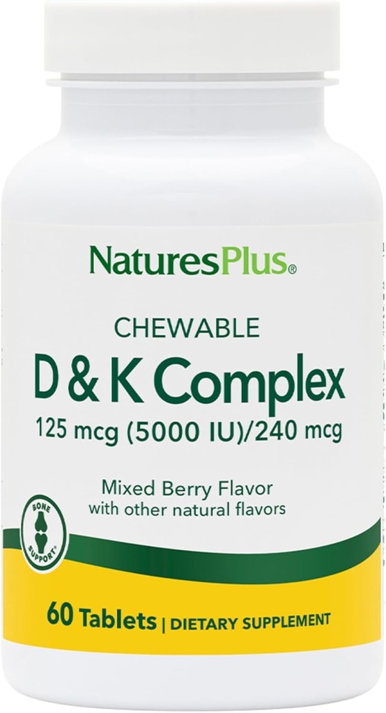 Natures Plus D & K Complex - 60 Mixed Berry Chewables - 支持钙代谢 - 蔬菜,非GMO,Gluten Free, Soy Free - 60 services