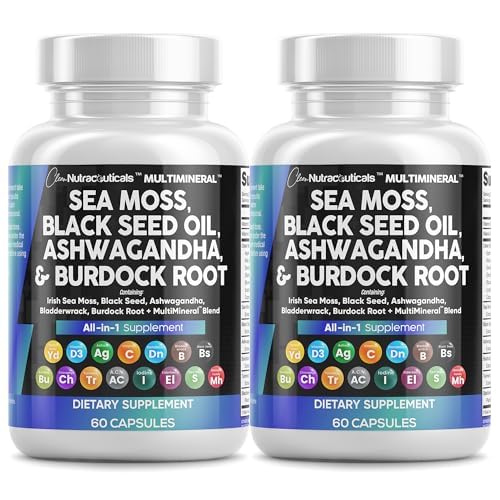 纯净营养素 海 摩斯黑种子油 Ashwagandha Turmeric Bladderwrack Burdock & Vitamin C Vitamin D3 配有 长老莓 Manuka Dandelion 黄码头 碘氯酚 ACV - 2Pack