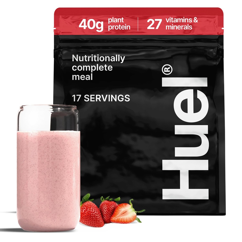 Huel Black Edition 草莓短饼 40g Vegan 蛋白质粉 营养 完成 食用 27 维生素和矿物, Gluten Free 17 服务 不包括减少塑料
