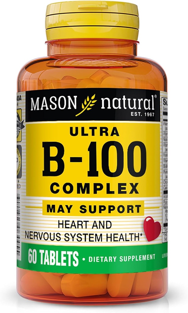 MASON NATURAL ULTRA B-100 Complex - 健康心脏和神经系统,改善免疫功能和能量代谢,60平板