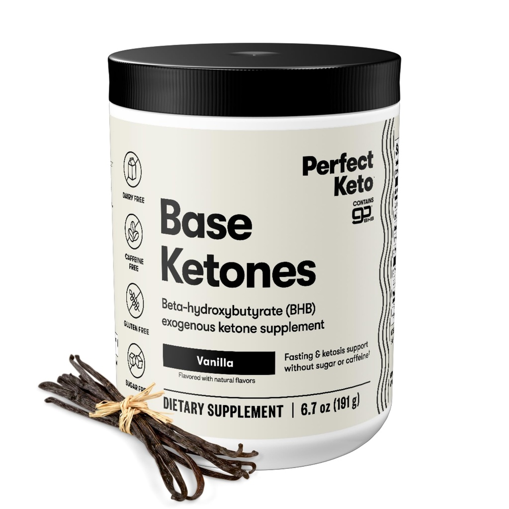 完美 Keto Exorne Ketones Powder, BHB 盐类 Ketosis & Fasting 补充, 加电解剂 水解, 咖啡因自由能源, Keto Det, Focus & Workout Support, Vanilla, 6.7 oz