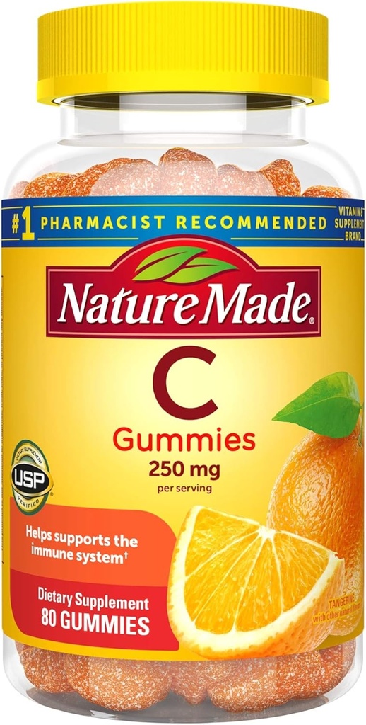 维生素C Gummys 250毫克,80毫克,用于免疫支持,抗氧化剂支持,Collagen支持皮肤健康,Tangerine
