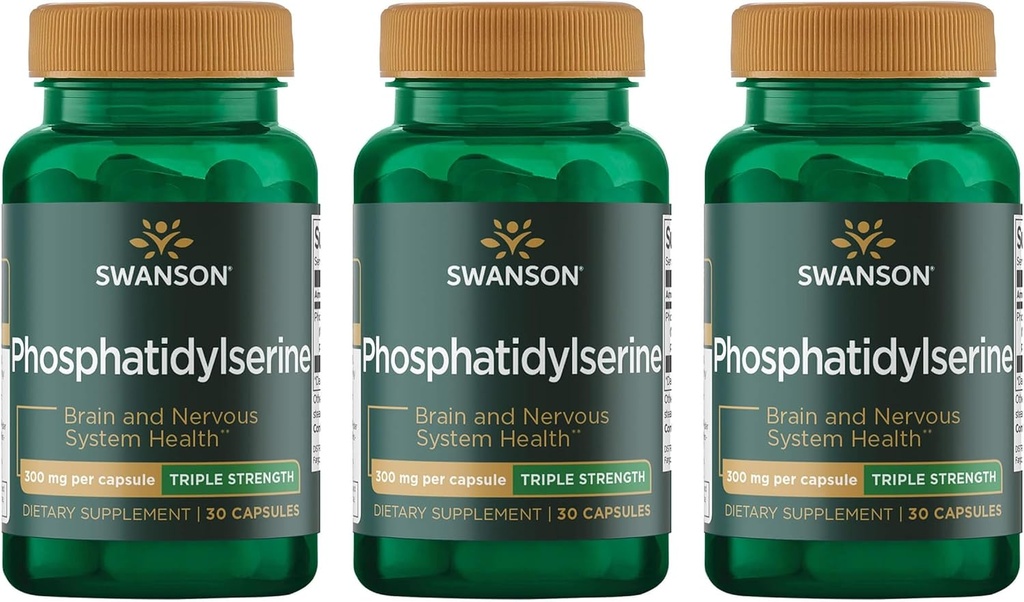 Swanson Phosphatidylserine 记忆脑和认知健康支持 Phospolipid 三聚体-Strength 复合体补充300 mg 30 Capsules (3 Pack)