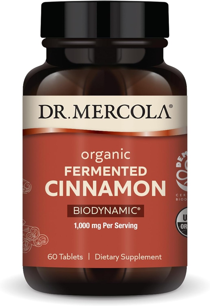Mercola博士 生物动力有机发酵肉桂 - 支持代谢健康 - 高氟素肉桂提取 - USDA有机,非GMO,无糖和无豆 - 90片