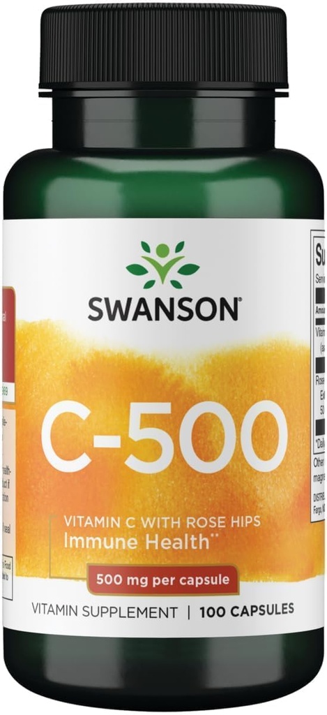 Swanson 维生素C配有Rose HIPS Immune系统支持皮肤心血管健康抗氧化剂