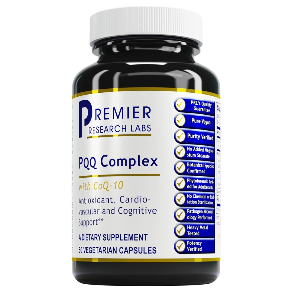 Premier Research Labs Primier PQQ Complex with CoQ10 - Coenzyme Q10, Co Q 10 配有 Pyrrolominoline Quinone (PQQ) 用于抗氧化剂,脑和心脏支持的 PQQ 复合体 - 60 蔬菜卡普尔