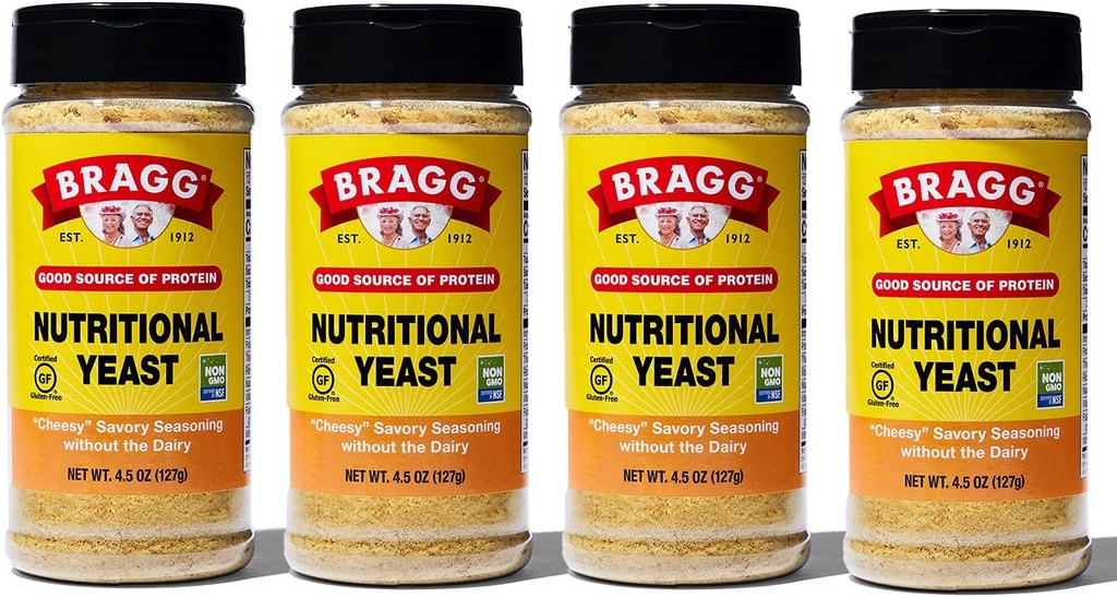 Bragg营养 Yeast Seating – Vegan, Gluten Free Cheese Flakes – 蛋白质和维生素的好来源 – 营养素 Savory Parmesan Cheese 代用品 – 非 GMO 验证, 4.5 Ounce, 4-Pack