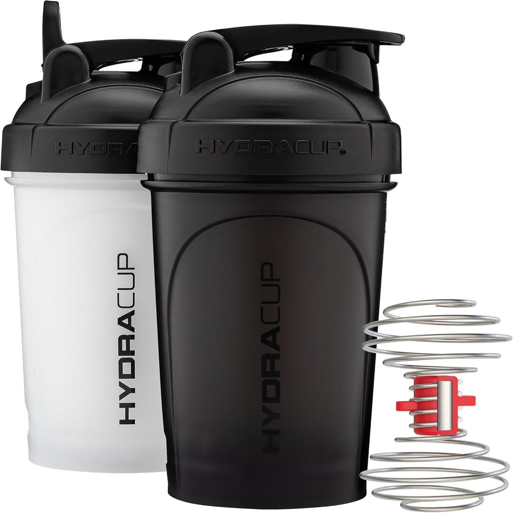 Hydra Cup ProFlow Shaker Bottles QQ 蛋白质沙克杯 与Whisk Ball, Leak-Proof Lid,隐藏的携带手 QQ BPA-Free Gym Mixer 用于蛋白质粉,混音辅助(2包与Power Whisk)