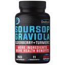 11in1 Graviola Soursop Capsules 5个月供应苏尔索普水果、长老莓、涡轮、姜、牛奶硝、Cranberry & More-Mood、Immune & Body Health-150 Vegan Capsules